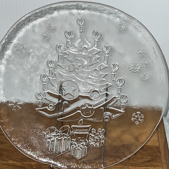 Holiday - Christmas Tree Design Thick Clear Round Glass Platter/Tray Vtg - Italy - Picture 2 of 7